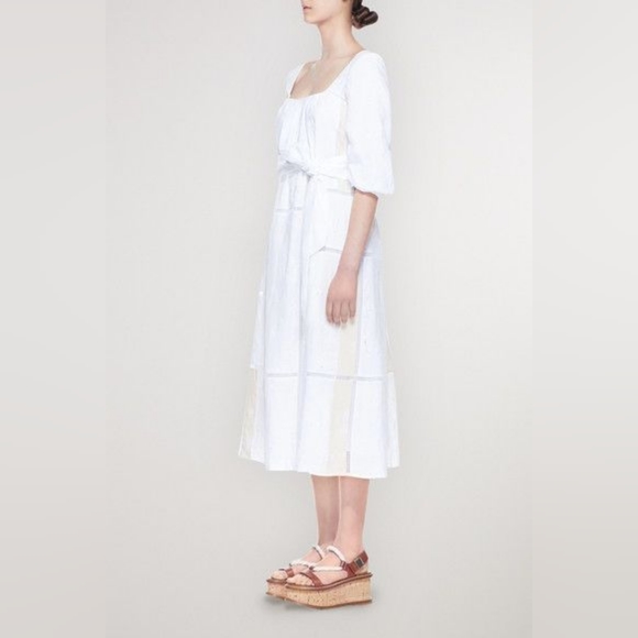 GABRIELA HEARST Square Neckline Daphine Belt Dress Linen Insect Embroidery 38 - Picture 10 of 12